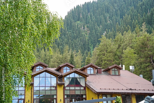 Guest cottage houses in a mountainous area.