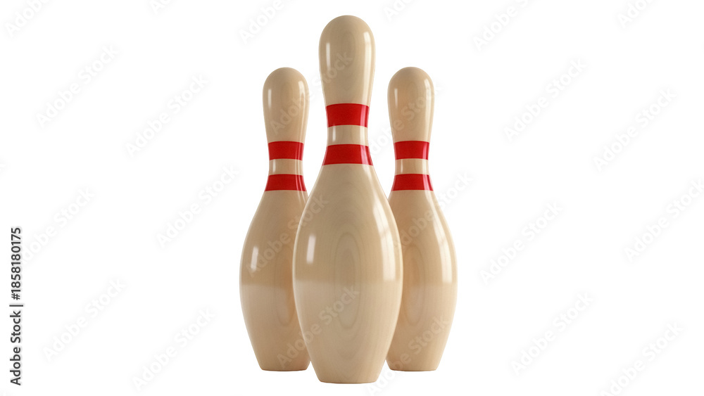 Αυτοκόλλητο Three bowling pins PNG isolated on transparent background, classic sport equipme