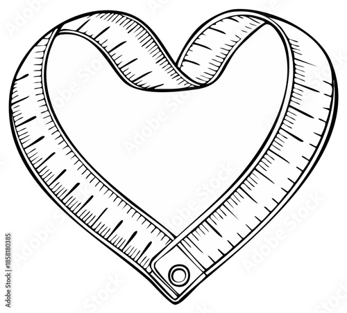 Heart Shape Measuring Tape Doodle Artistic Drawing for Fitness and Health Concepts