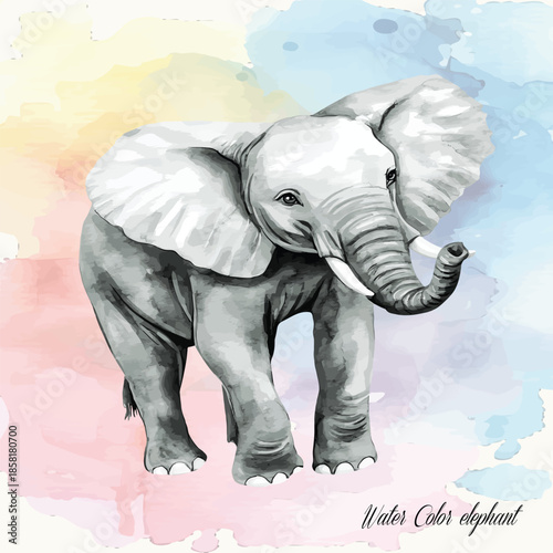 A huge gray elephant and a baby elephant with a flower stand isolated on a white background, showing their large trunks and tusks in a wild safari nature scene