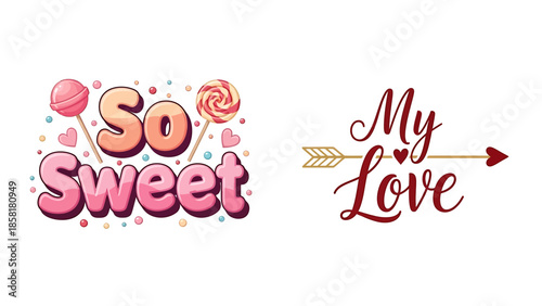 Valentine's Day sweet treats and romantic phrases illustrations