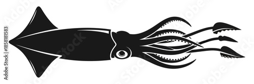 Mysterious Silhouette of a Squid in a Dynamic Pose Vector Illustration for Seafood Marine Life and Nautical Themes sea animal