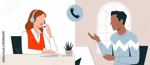 A focused customer service representative speaks on the phone while engaging with a client online, illustrating the importance of communication and support in modern business.