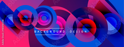Abstract colorful circles create dynamic composition. Pink, purple, blue hues blend seamlessly. Modern design element for backgrounds.