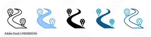 Light Bulb On Roadmap icon set multiple style collection