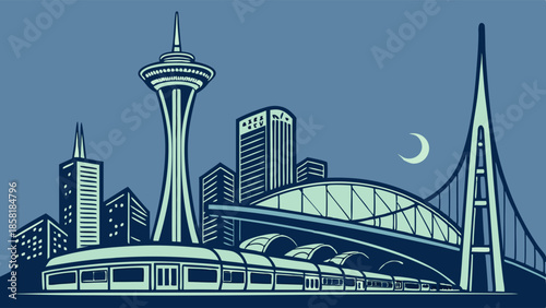 Graphic Vector Illustration of City Skyline Infrastructure Public Transportation and Modern Architecture for Travel Design