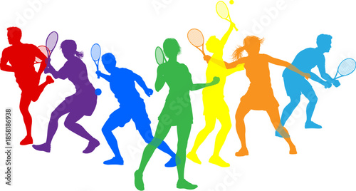 Silhouette Tennis players set. Active sports people healthy players fitness silhouettes concept.