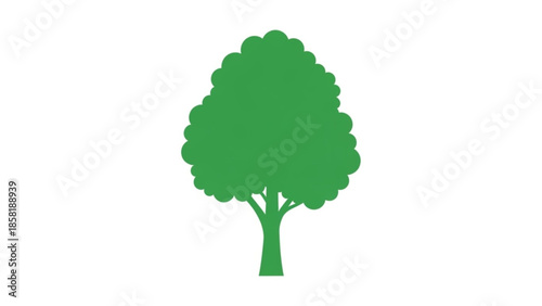 A vibrant green tree silhouette with a lush canopy on a plain white background, symbolizing nature and environmental conservation