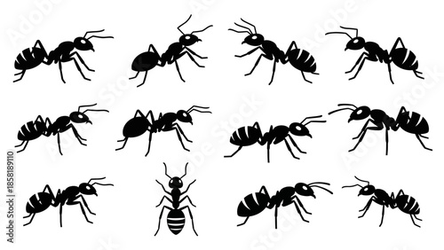 Black ants on white background.