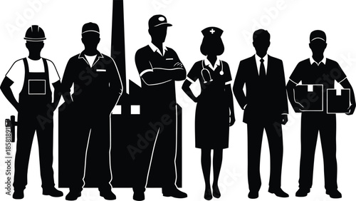 Diverse group of professionals in various occupations standing together