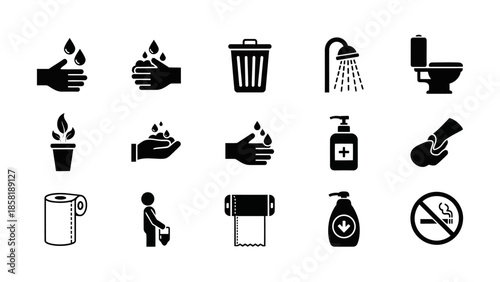 Black icons for hygiene and health.