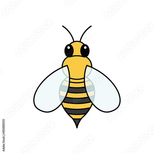 Cartoon bee with yellow and black stripes.