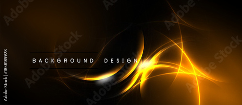 Abstract design features vibrant orange curves against dark backdrop. Text reads background design. Dynamic, modern aesthetic.