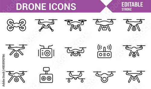 Drone navigation and control line icons