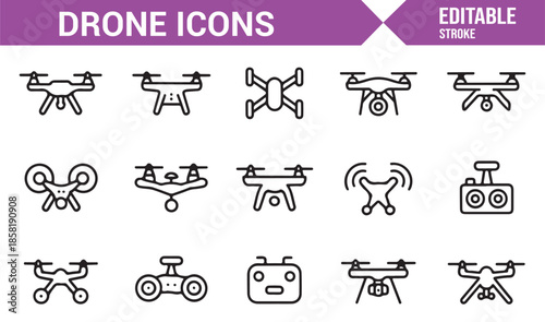 Drone camera and UAV outline icons