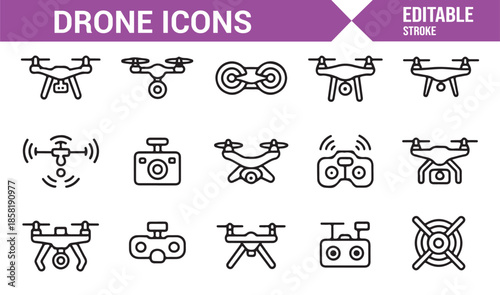 Drone remote control and flight icons
