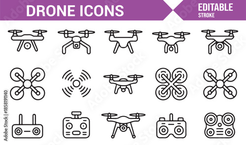 Drone and UAV line icon set