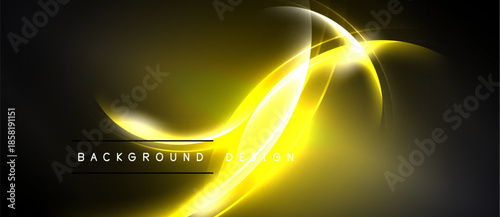 Abstract yellow light streaks over dark background. Modern design elements create dynamic visual effect. Text reads background design.