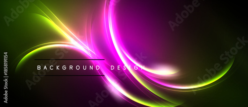 Abstract vibrant lines create dynamic background. Colors blend, forming flowing shapes. Text reads background design. Modern, energetic visual.