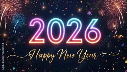 Happy new year 2026 celebration with fireworks