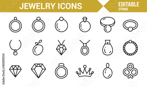 Luxury jewelry and gemstone outline icon set