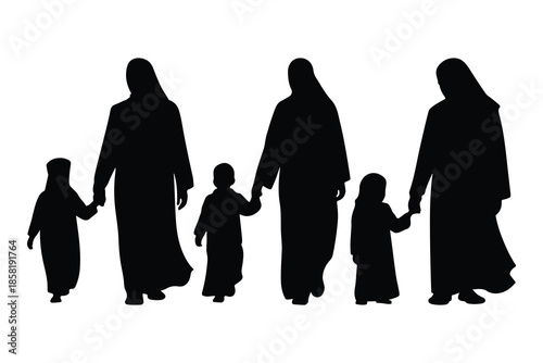 Five People Holding Hands Silhouette family black
