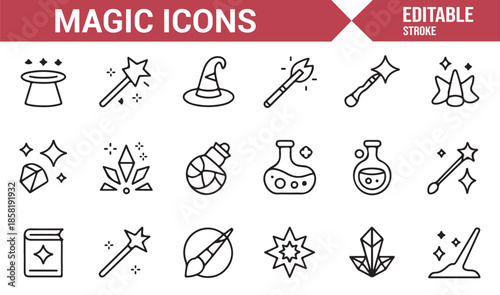 Mystical symbols and magic line icon set