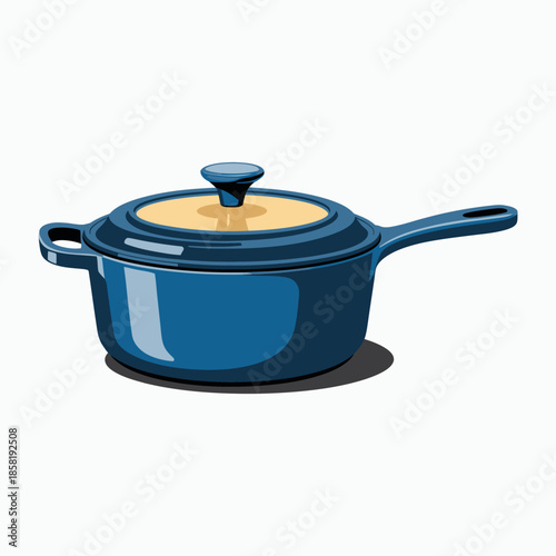 An elegant blue cooking pot sits against a clean white backdrop, showcasing its smooth design and practical elegance, perfect for cooking enthusiasts looking for quality kitchenware.