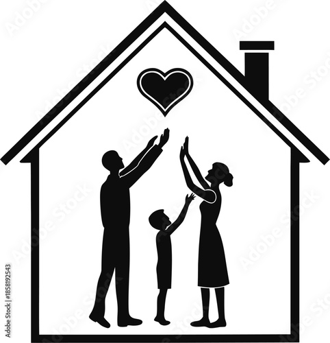 Happy Family Together at Home Silhouette