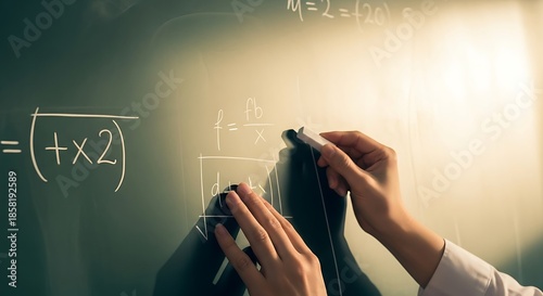 Mathematics and Physics Equations on Chalkboard