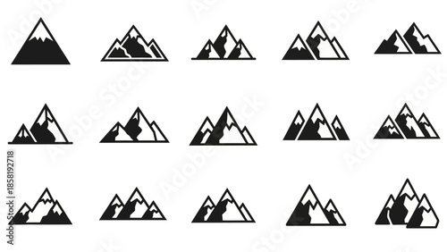Black mountain icons on white background.