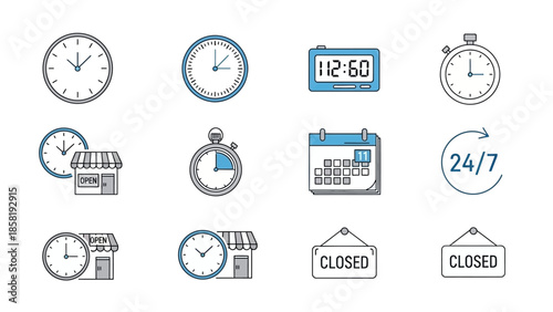 Collection of clock and time icons.