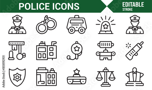 Law enforcement and justice line icons