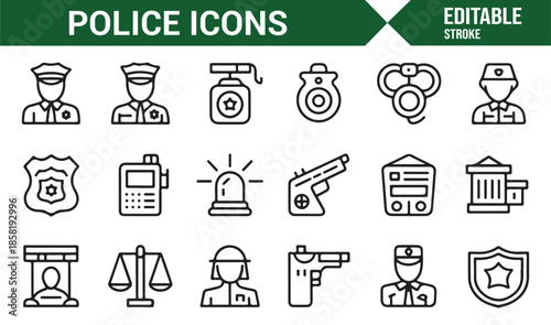 Public safety and police service line icons