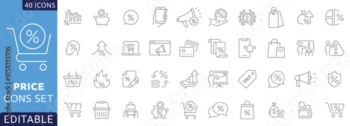 Price line icon set. Containing price, price tag, cost, quotation, invoice, estimate, product, discount and more. Fully Editable . Vector illustration.