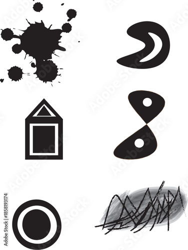 PrintMinimalist Graphic Design Elements: Ink Splatter, Shapes, and Scribbles