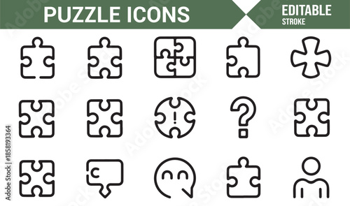 Logic thinking and puzzle outline icon set
