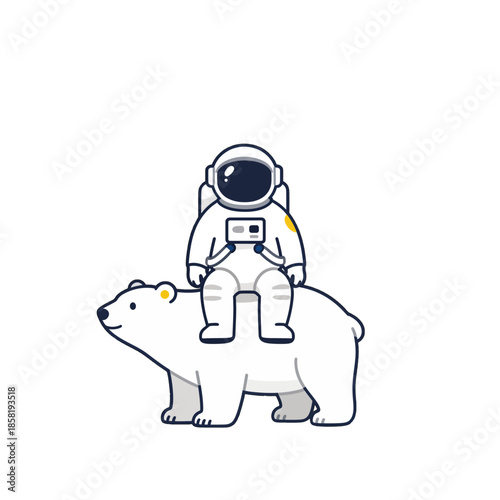 Astronaut Riding Polar Bear Vector Illustration