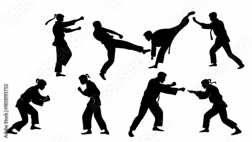 Dynamic Martial Arts Fighters Silhouettes Training Self Defense Power and Discipline