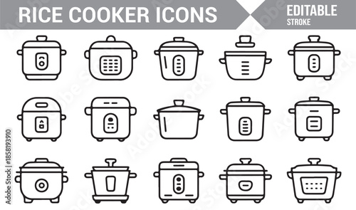 Electric cooker and rice pot outline icon set