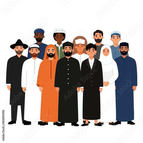 Diverse Group of People in Traditional Islamic Clothing
