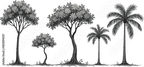 set of trees silhouettes