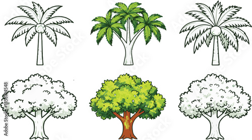 set of trees silhouettes