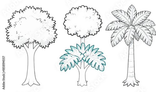 set of trees silhouettes