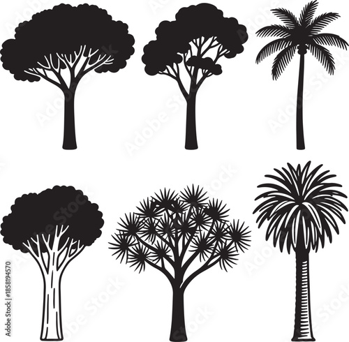 set of trees silhouettes