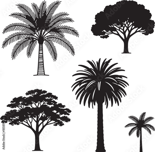 set of trees silhouettes