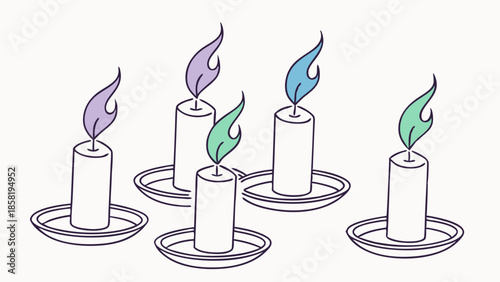 Minimalist Vector Illustration of Five Lit Candles with Bright Colorful Flames Perfect for Birthday Celebration and Web Design.