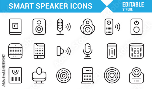 Smart speaker and home audio outline icon set