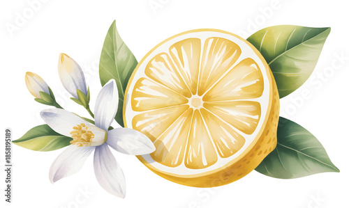 Fresh lemon drink composition painted in soft watercolor tones.