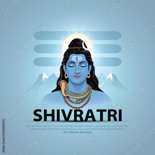 Happy maha Shivratri, a Hindu festival celebrated of lord shiva night. Creative vector illustration design with lord shiva and himalaya.